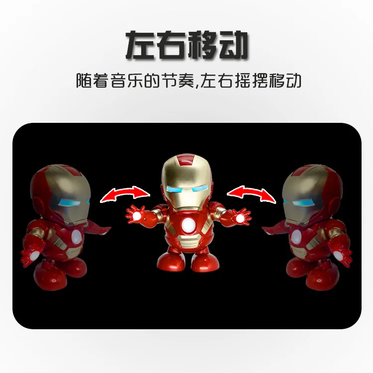 19cm Iron Man Dance Figures Sing Sound Led Spiderman Avengers Ironman Super Heros Robot Action Anime Figure Baby Kid Gifts Toys
