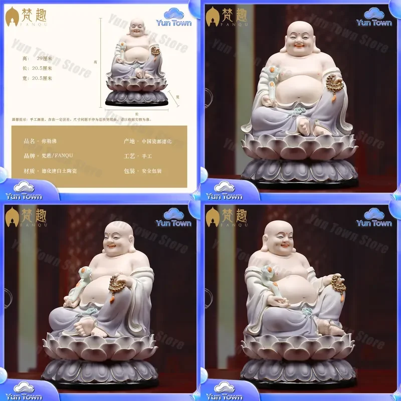 Estatua de Buda de Cerámica para Decoración del Hogar, Buda Maitreya Sentado sobre Loto, Buda Sonriente, Buda de la Suerte Grande