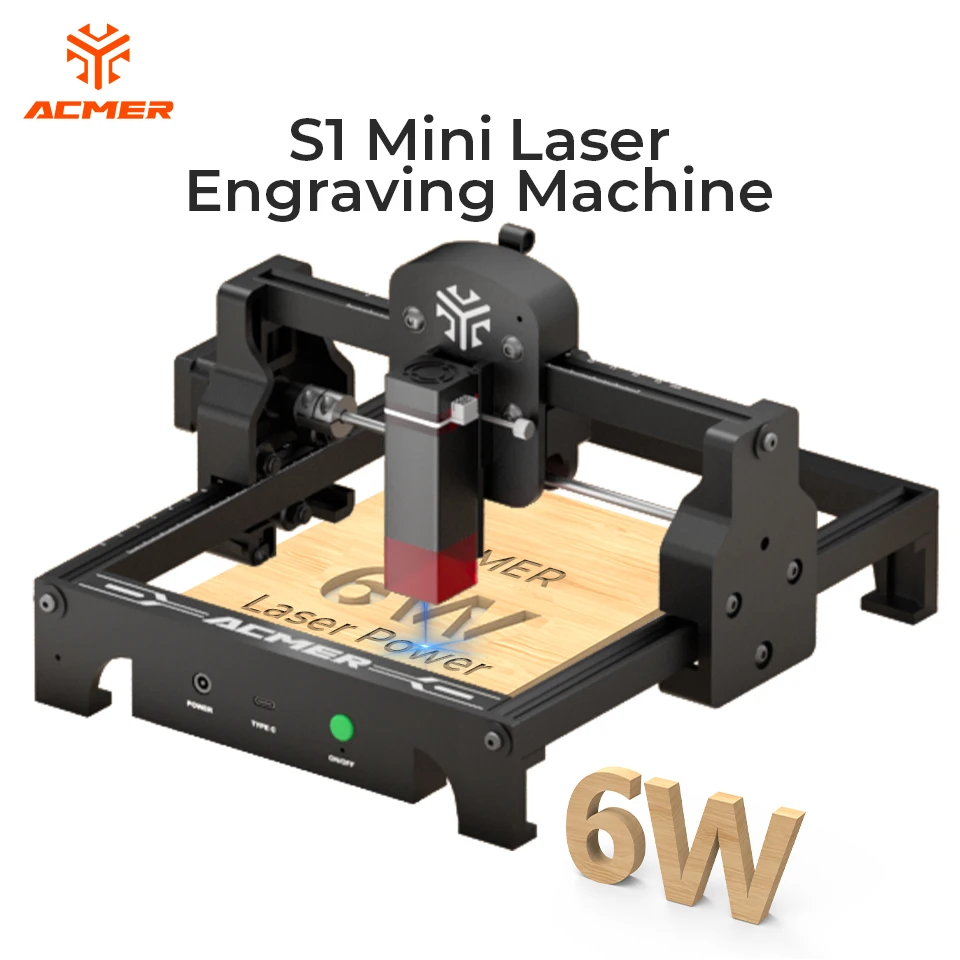 ACMER S1 Mini Laser Engraver 6W CNC Marking Machine Portable Small Laser Engraving Cutting Machines 130x130mm Engraving Area