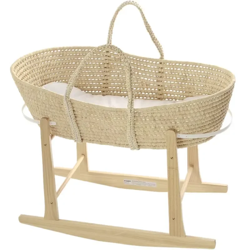 Factory Wholesale Portable Baby Moses Basket Woven Corn Corn Husk Children Crib Chairs School Dining Outdoor Use Hand Woven