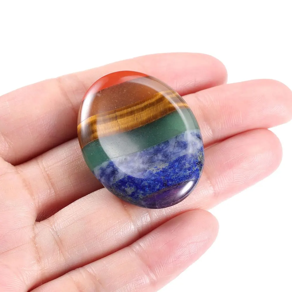 

1Pc 7 Chakra Worry Thumb Stone Gemstone Reiki Antianxiety Crystal Palm Stone Home Decoration Accessories Stones and Crystals