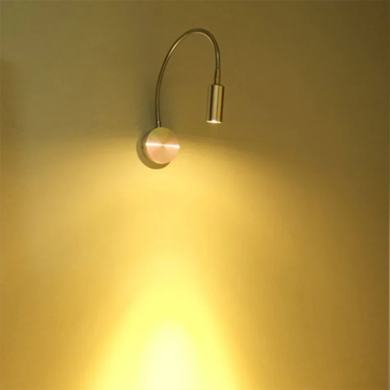 

Silver Flexible Hose LED Wall Lamps Aluminium 3W Flexible Arm Light Bedside Read Light Study Painting wall sconce Lighting