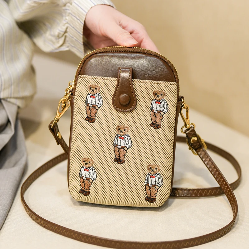 2024 neu für Frauen Mode Umhängetasche lässig Mini Handy Cross body Achsel Taschen einfache Bären muster weibliche Geldbörse Handtaschen