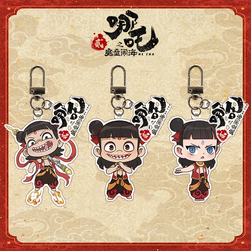 Anime movie Nezha II Cartoon Cute Acrylic Keychains Double Side Printing Keyring Backpack Pendents Fans Gifts Collection