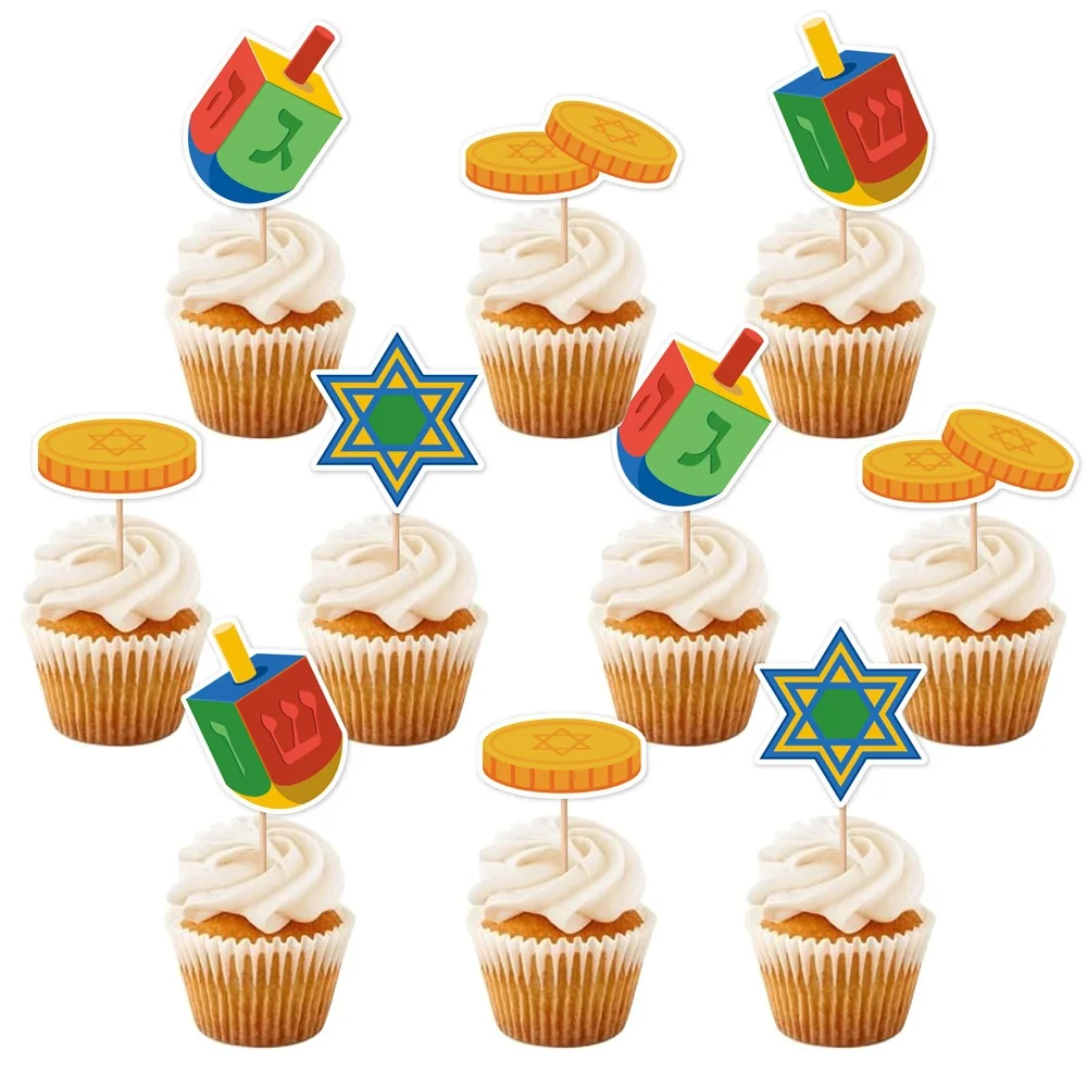 10pcs Happy Hanukkah Cake Decorations,Trivets Chanukah Party Cupcake Inserts