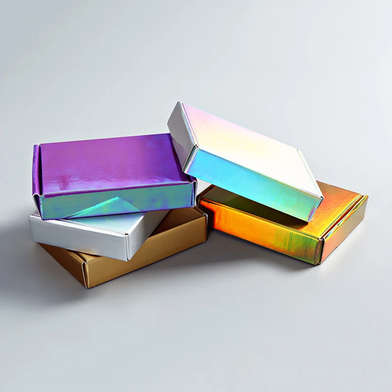 10Pcs/Lot Laser Carton Box Rainbow Color Gift Box Thicken Corrugated Carton Boxes Holiday Party Gift Packaging Box 3 Sizes