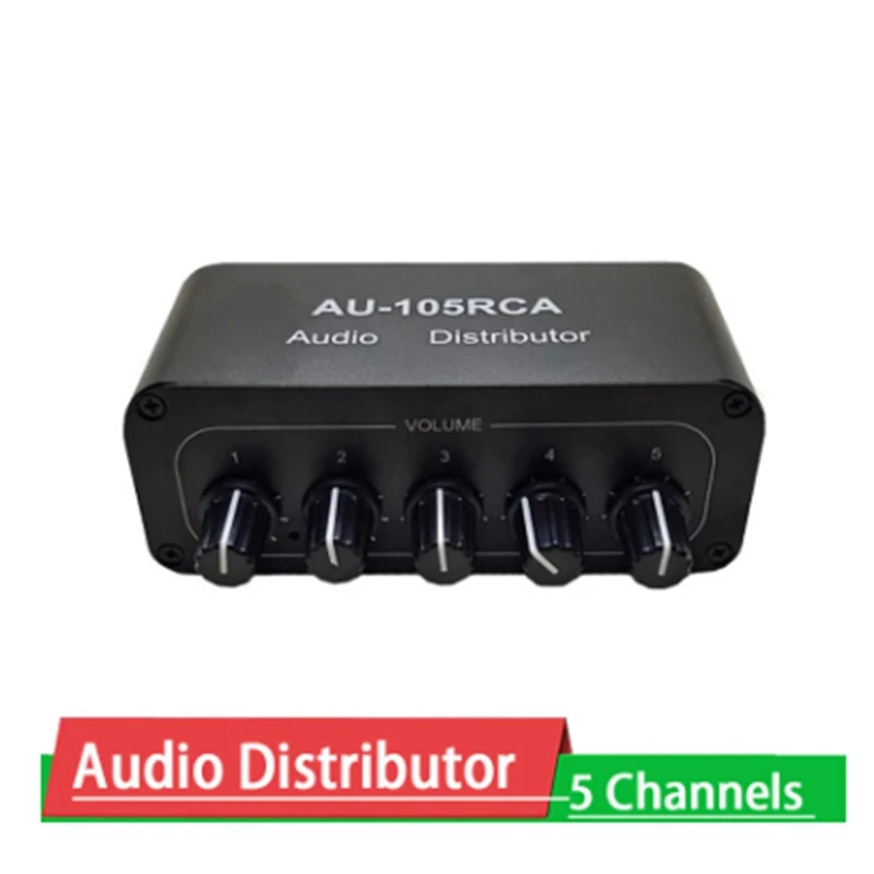 1 To 5 Hifi Stereo RCA Audio Splitter / Selector Tone Controller RCA Audio Mini Distributor Portable Audio Switcher Box US Plug