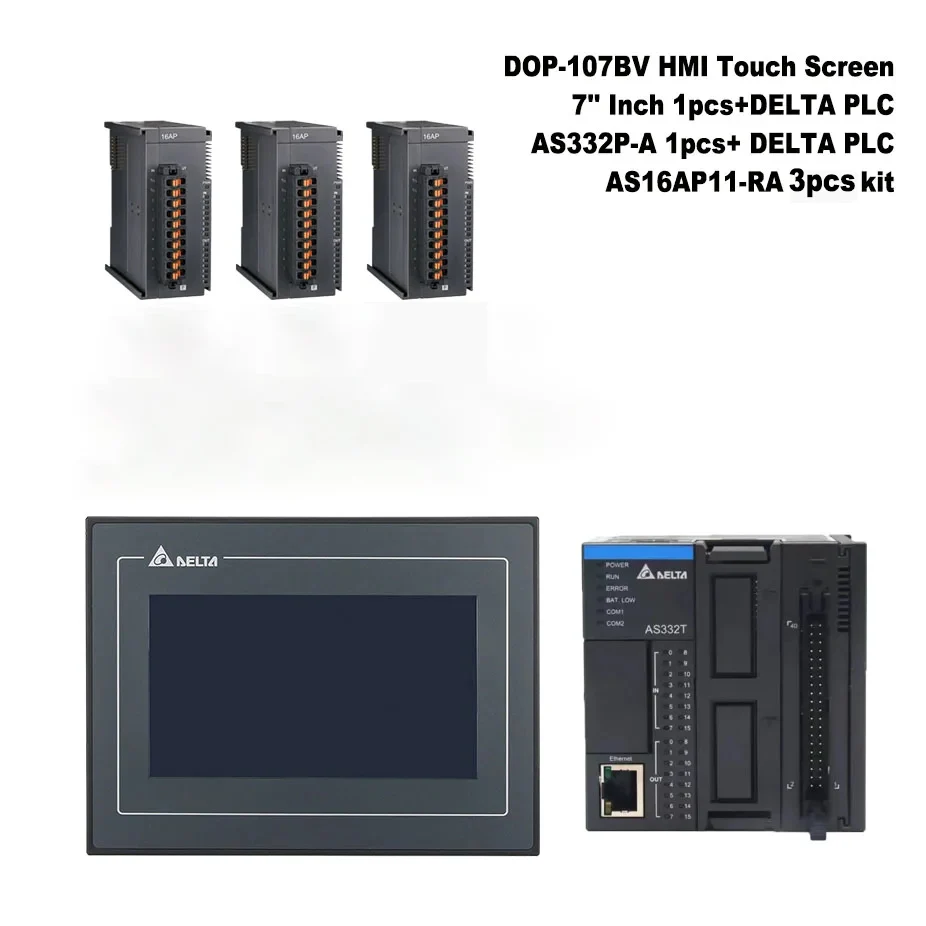 

DOP-107BV HMI Touch Screen 7'' Inch 1pcs+DELTA PLC AS332P-A 1pcs+ DELTA PLC AS16AP11-RA 3pcs kit