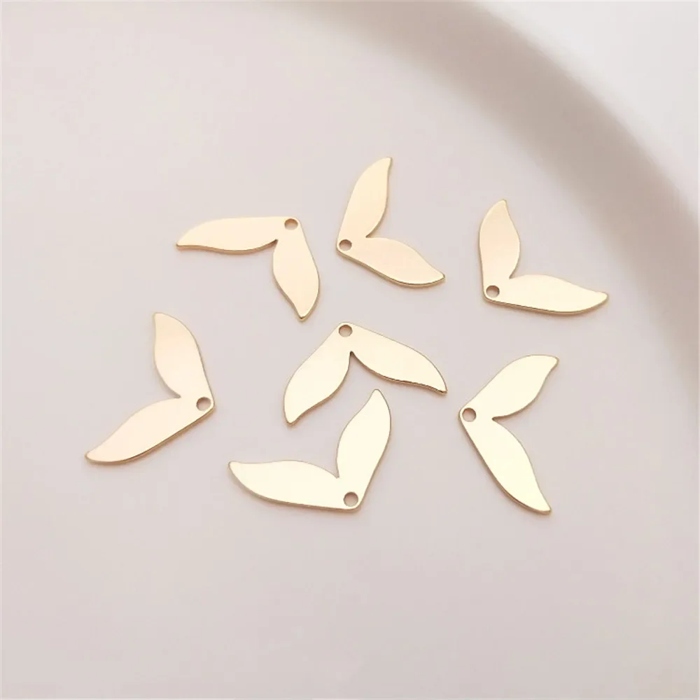 14K Gold Color Plated Brass Beauty Fish Tail Whale Tail Hanging Ornaments Diy First Earrings Pendant Accessories