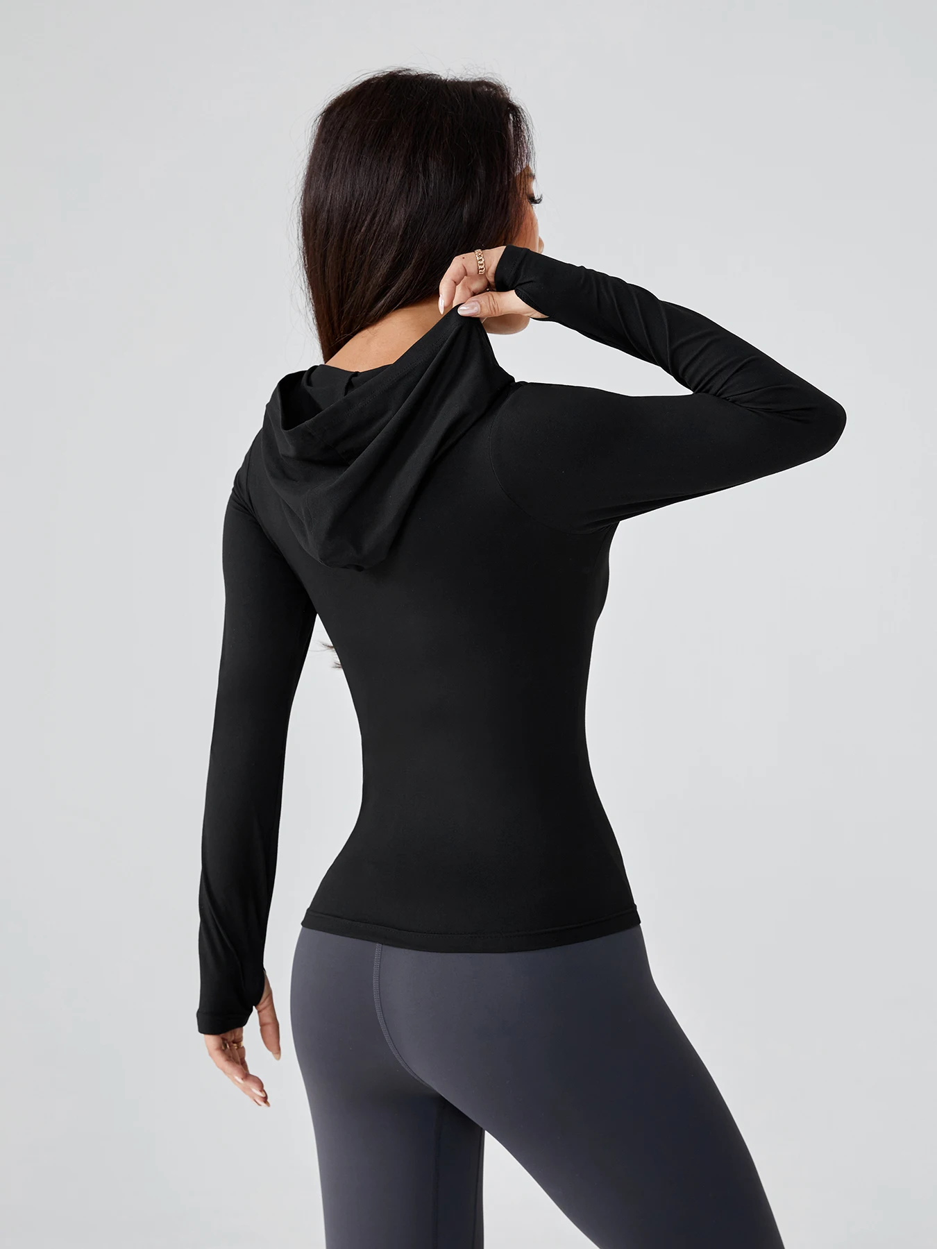 Women's Slim-Fit Hooded Sweatshirt - 2025 New Spring & Autumn Style, Waist-Cinched Yoga Activewear with Elegant Vibe