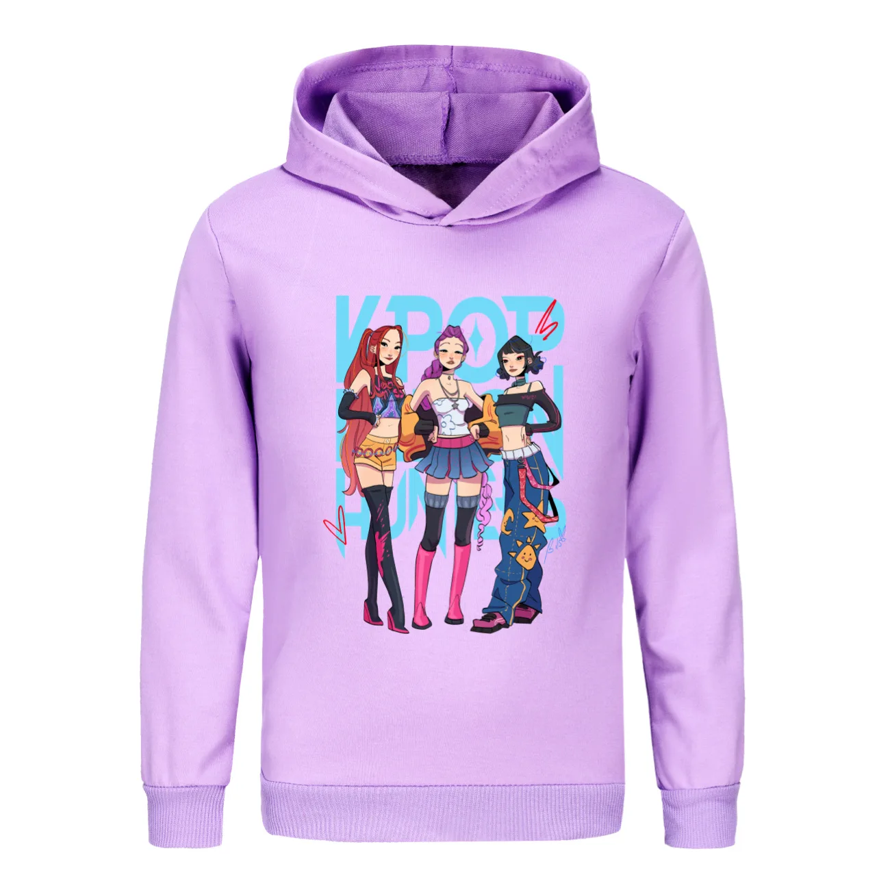 ملابس أطفال مطبوعة من KPop Demon Hunters Merch Huntrix للأولاد والبنات بغطاء للرأس KPop Demon Hunters ملابس أطفال بقلنسوة