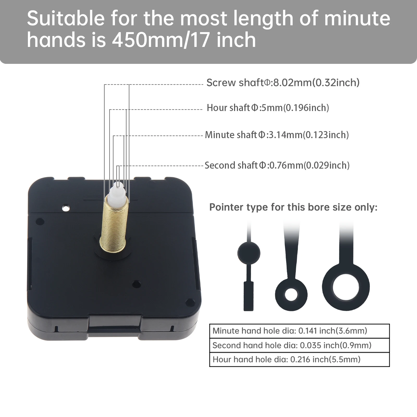 32 mm Long Shaft High Torque Silent Quartz Clock Movement for Repair Tools/ Make / Large Clock, Sweeping Clock Mechanism