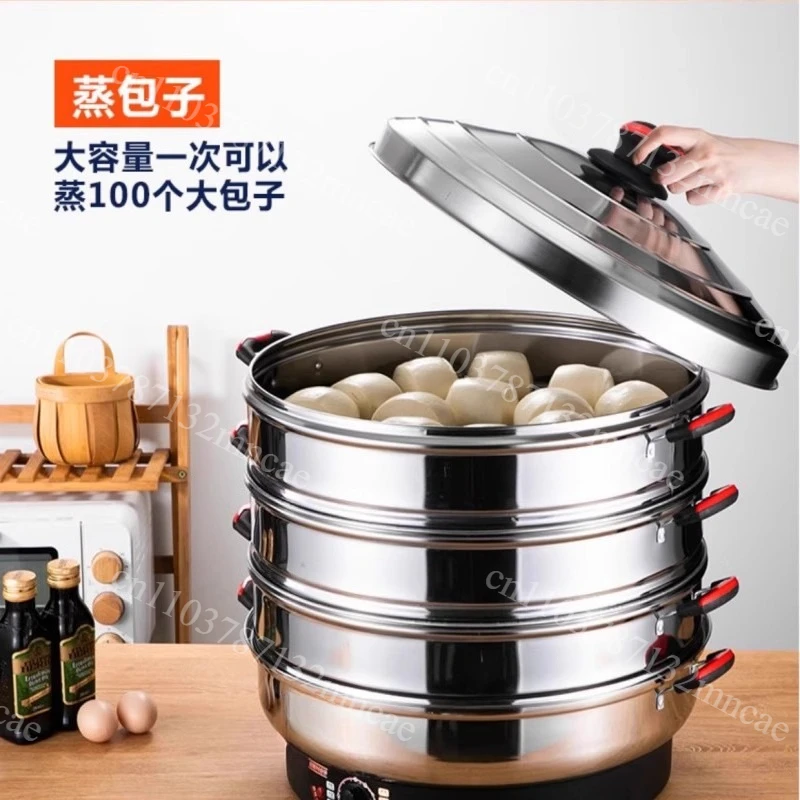 3 Layer Large Commercial Electric Steamer Stainless Steel Auto Power-off Thermal Insulation Bun Steamer