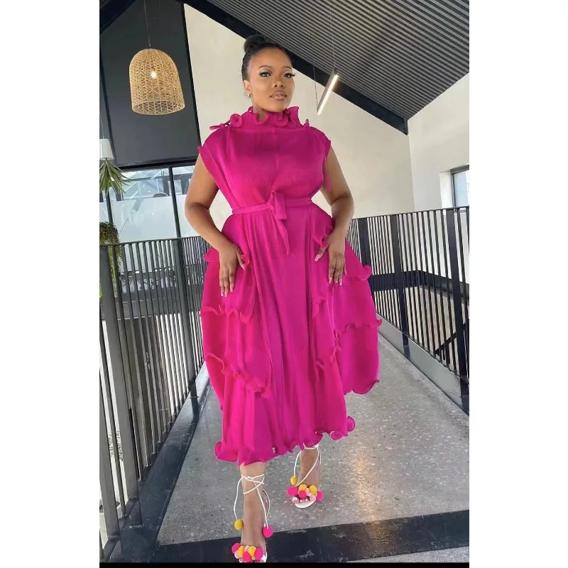 아프리카 플러스 사이즈 드레스 프랑스 패션 우아한 느슨한 기질 스키니 여성 롱 드레스 벨트 댄스 파티 드레스와 신축성