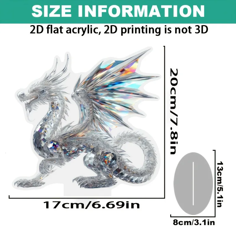 Acrylic White Crystal Dragon Statue 2D Flat Cool Figurine Home Office Cafe Room Studio Display Case Table Ornament Decor Gift view 4