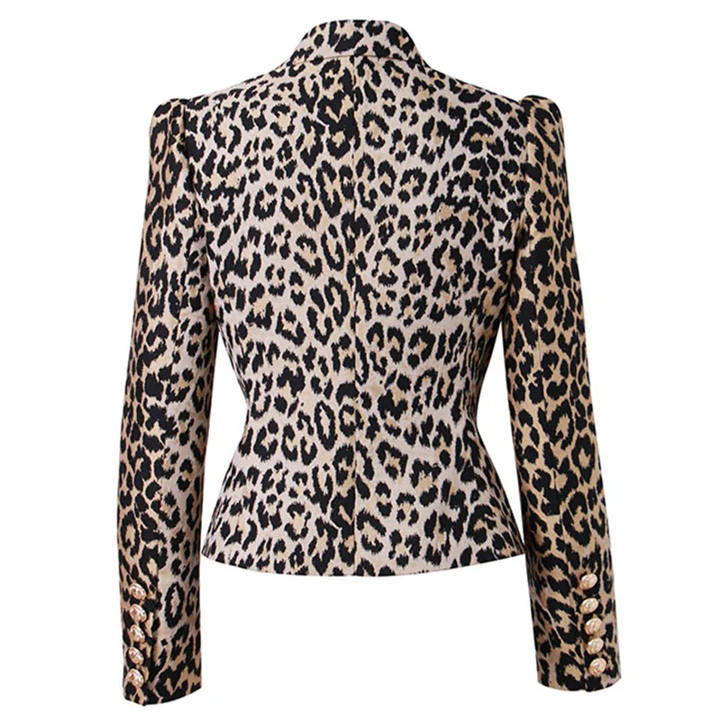 Women jacket 2024 Summer Leopard Print Women coat Korean fashion double breasted slim outerwears High quality long sleeved top