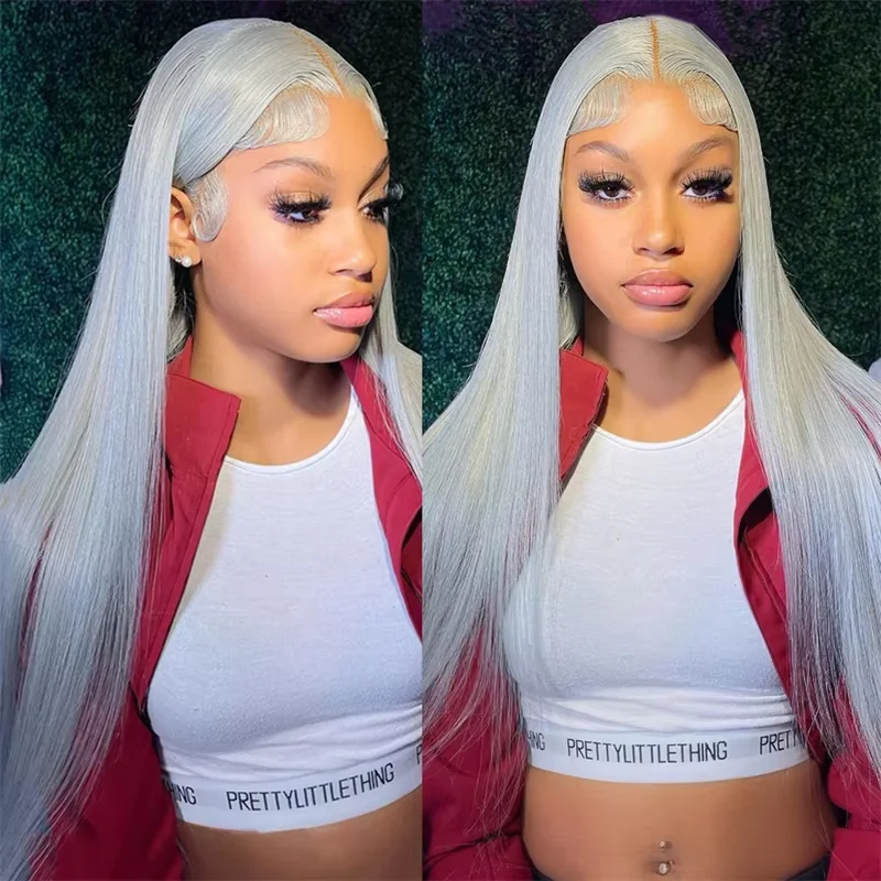 

32 36 Inch Silver Grey Bone Straight Lace Frontal Human Hair Wig 13x6 HD Transparent Lace Front Wigs Silver Gray Colored Pre Plucked Human Hair Wigs On Sale