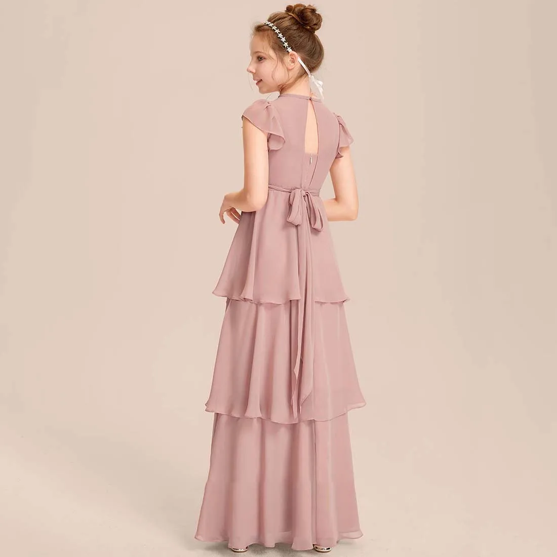 YZYmanualroom Chiffon Junior Bridesmaid Dress  A-line Scoop Floor-Length 2-15T