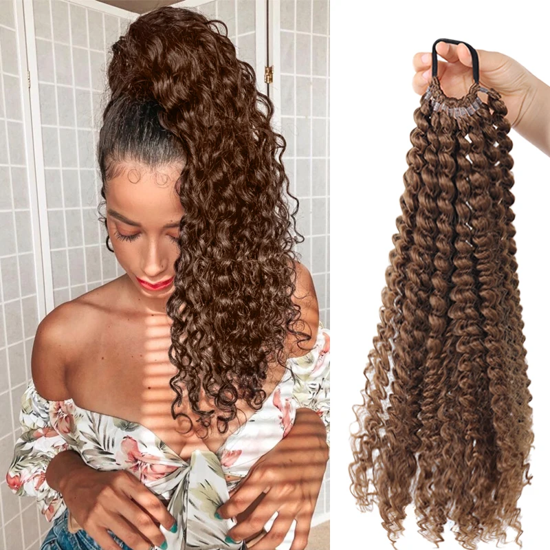 

LUPU Ponytail Wig Hair Tail Synthetic Extensions Natural Wavy Curly Tails with Hair Tie False Tail for Women 20 Inch 12 Strands