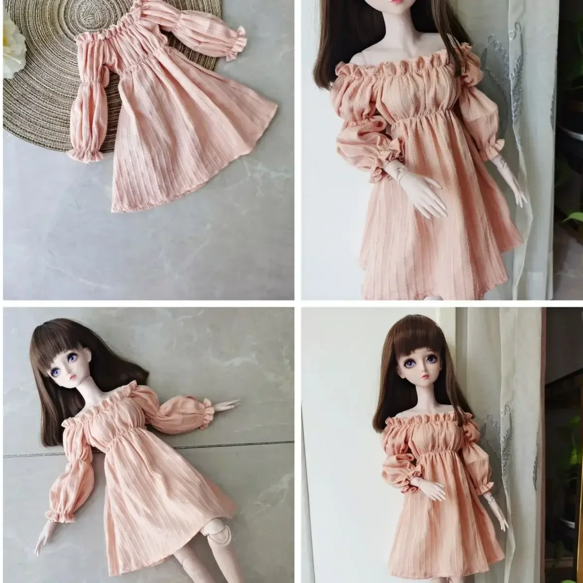 

(Customized) 60cm Doll's Clothes for 1/3 Bjd Doll Pink Skirt Bubble Sleeve Dress Girl Toy Dress Up Gift Doll Accessories,no Doll