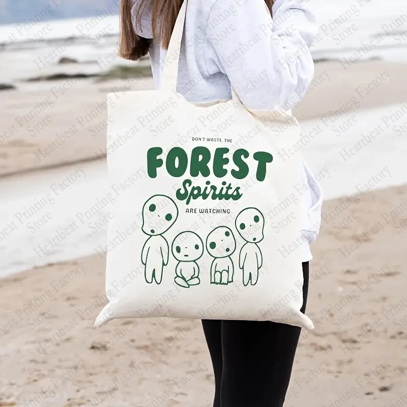 Kodama Forest Pattren Tote Bags Spirit Gift Anime Bag Cute Kawaii Birthday Gift Bag Vintage Anime Gifts Canvas Shopping Bags