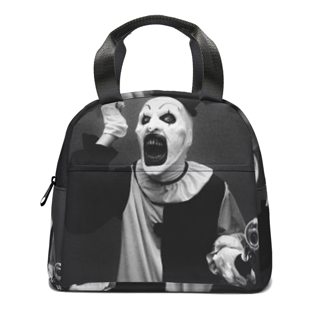 

Terrifier art the clown horror Portable Lunch Bag Food Thermal Box Durable Cooler Lunchbox with Shoulder Strap Picnic Bag Office