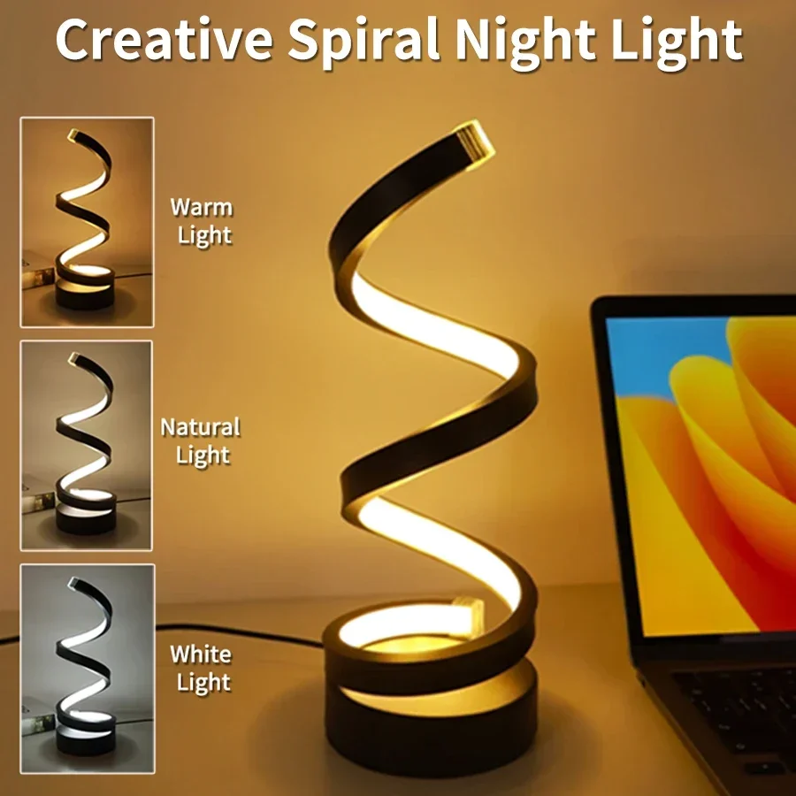 

5V USB Spiral LED Night Light 3 Colors Dimmable Table Lamp Office Living Room Bedroom Nightstand Bedside Lamp Home Decor