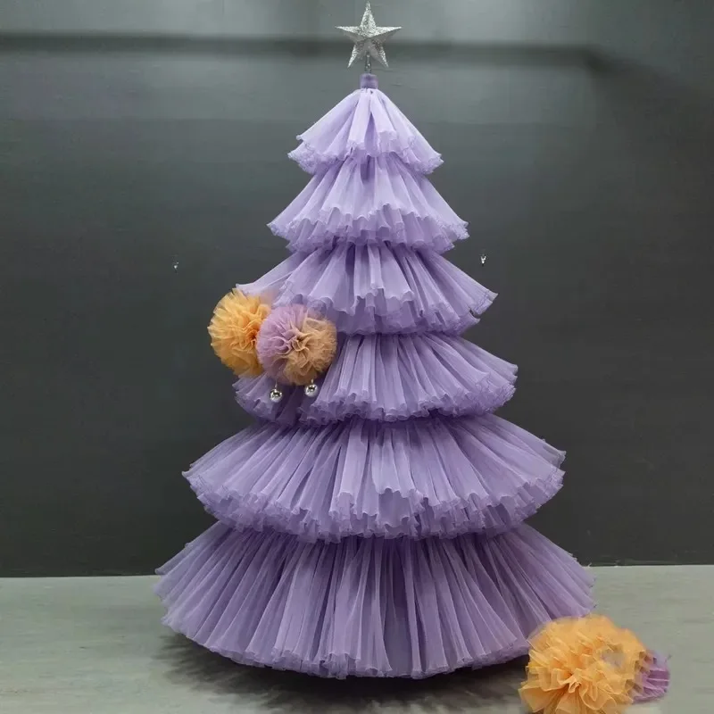 Y282 Detachable finished Christmas tree 2.5 meters high pleated gauze decorative modeling holiday supplies handmade DIY