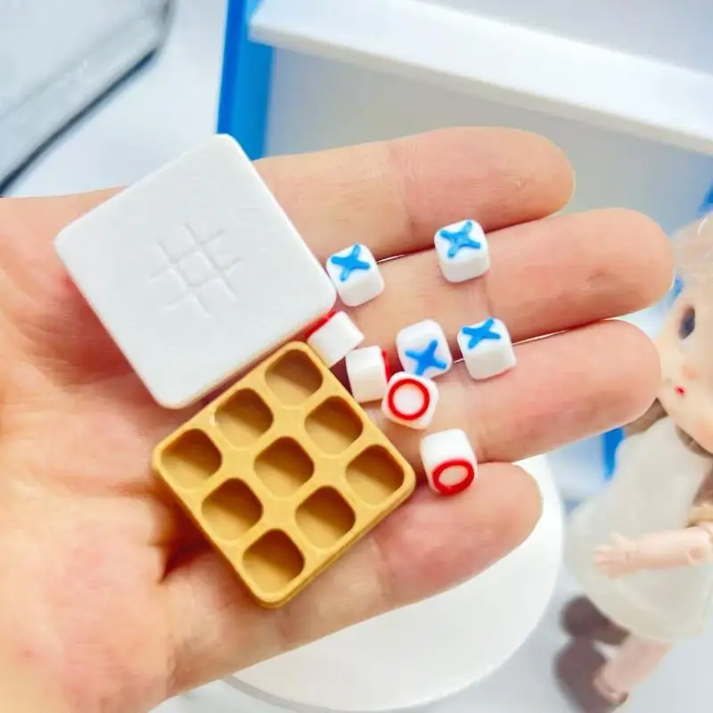 Mini Tic Tac Toe Game Dollhouse Accessories Miniature Board Game Set For 1:12 Scale Doll House Living Room Decor