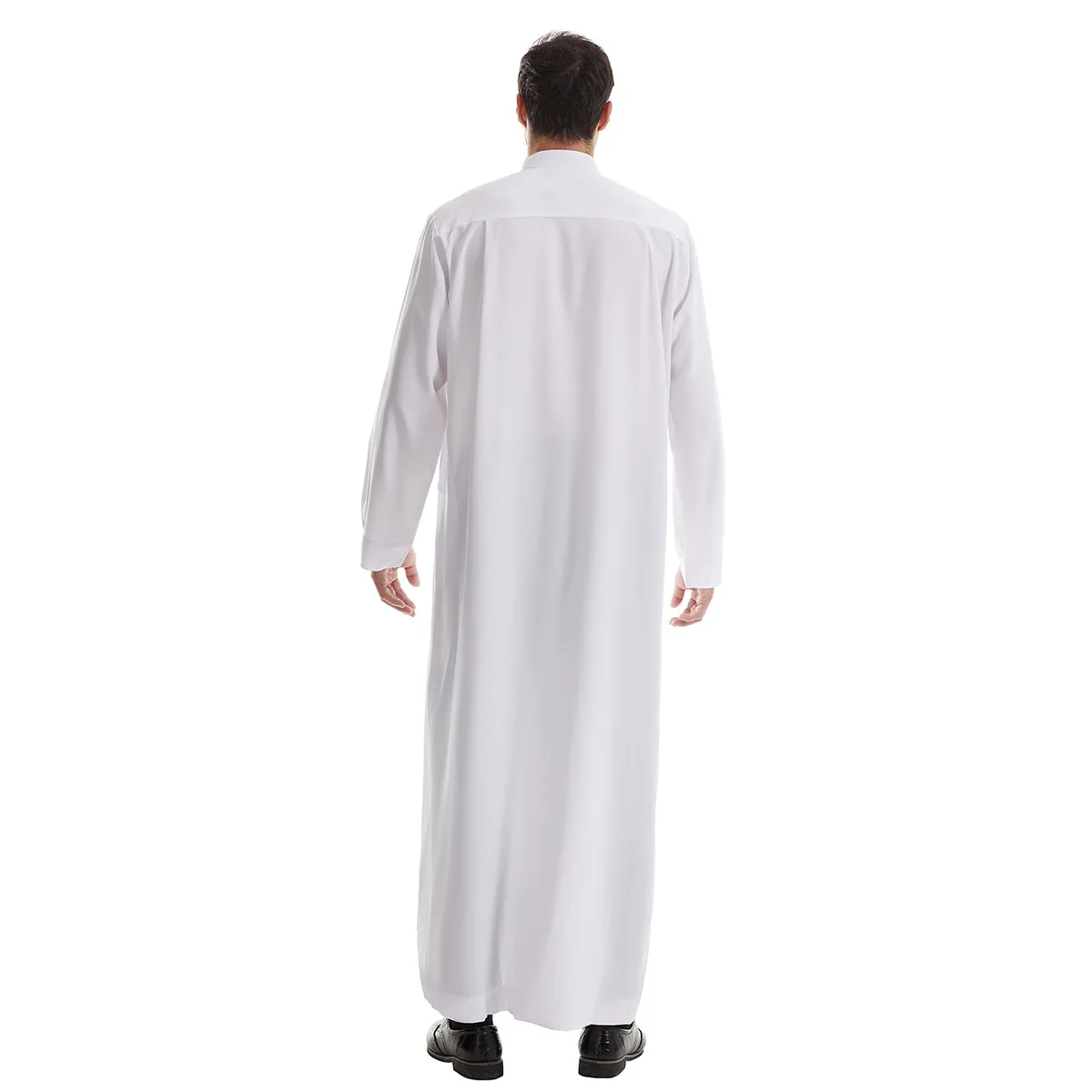 Robe Arabe à Manches sulfet Col Montant pour Homme Musulman, Vêtement de Couleur Unie avec Bouton, Longueur de Rinçage, pour le Ramadan et l'Aïd