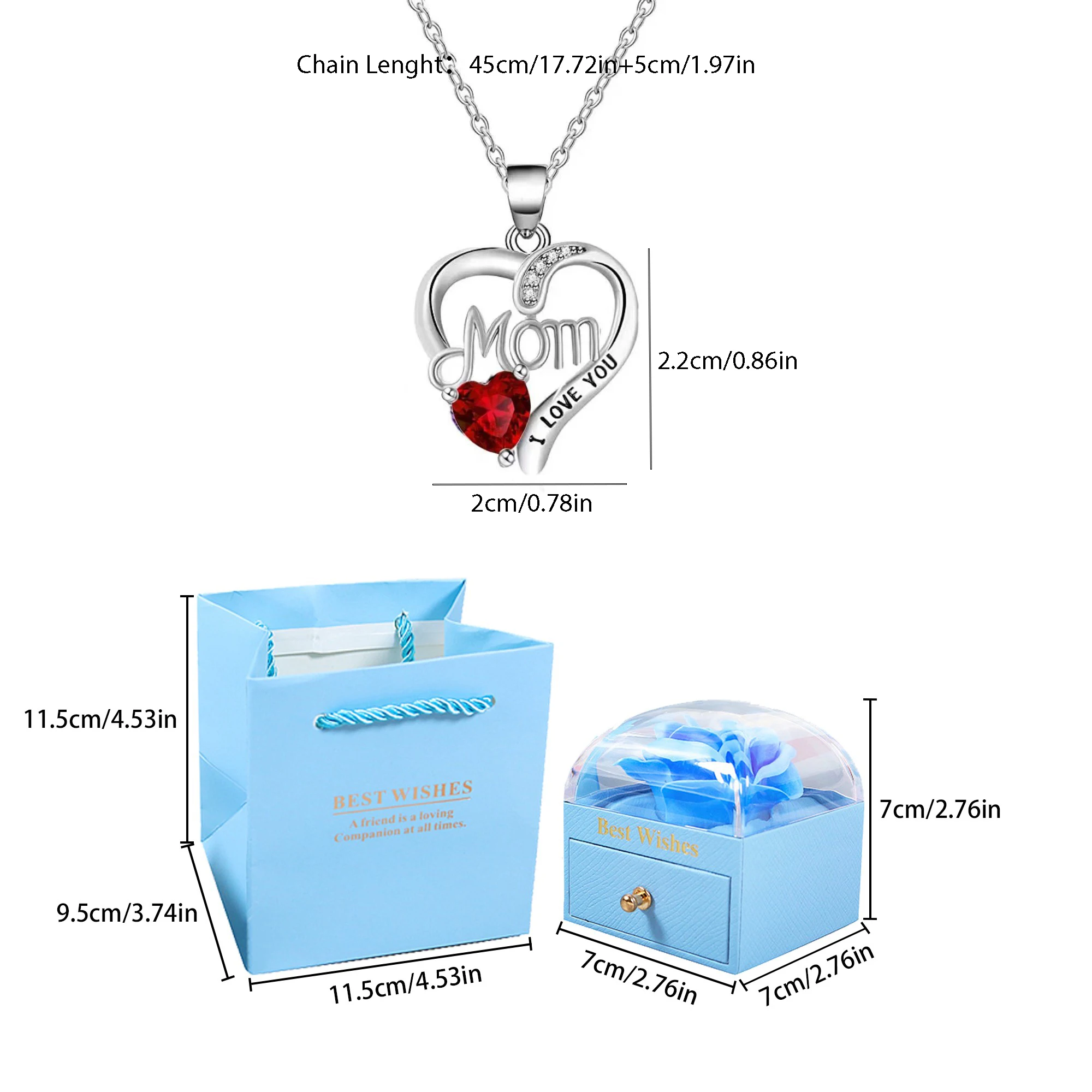 جوهرة الميلاد القلب قلادة قلادة للنساء مع صندوق هدايا الورد الفولاذ المقاوم للصدأ سلسلة الأزياء والمجوهرات عيد ميلاد أمي عيد الميلاد #4