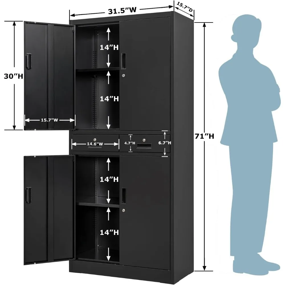 

Metal Storage Cabinet with 1 Lockable Drawer, 71 "H Lockable Steel Filing Cabinet with 2 Adjustable Shelves, Suitable
