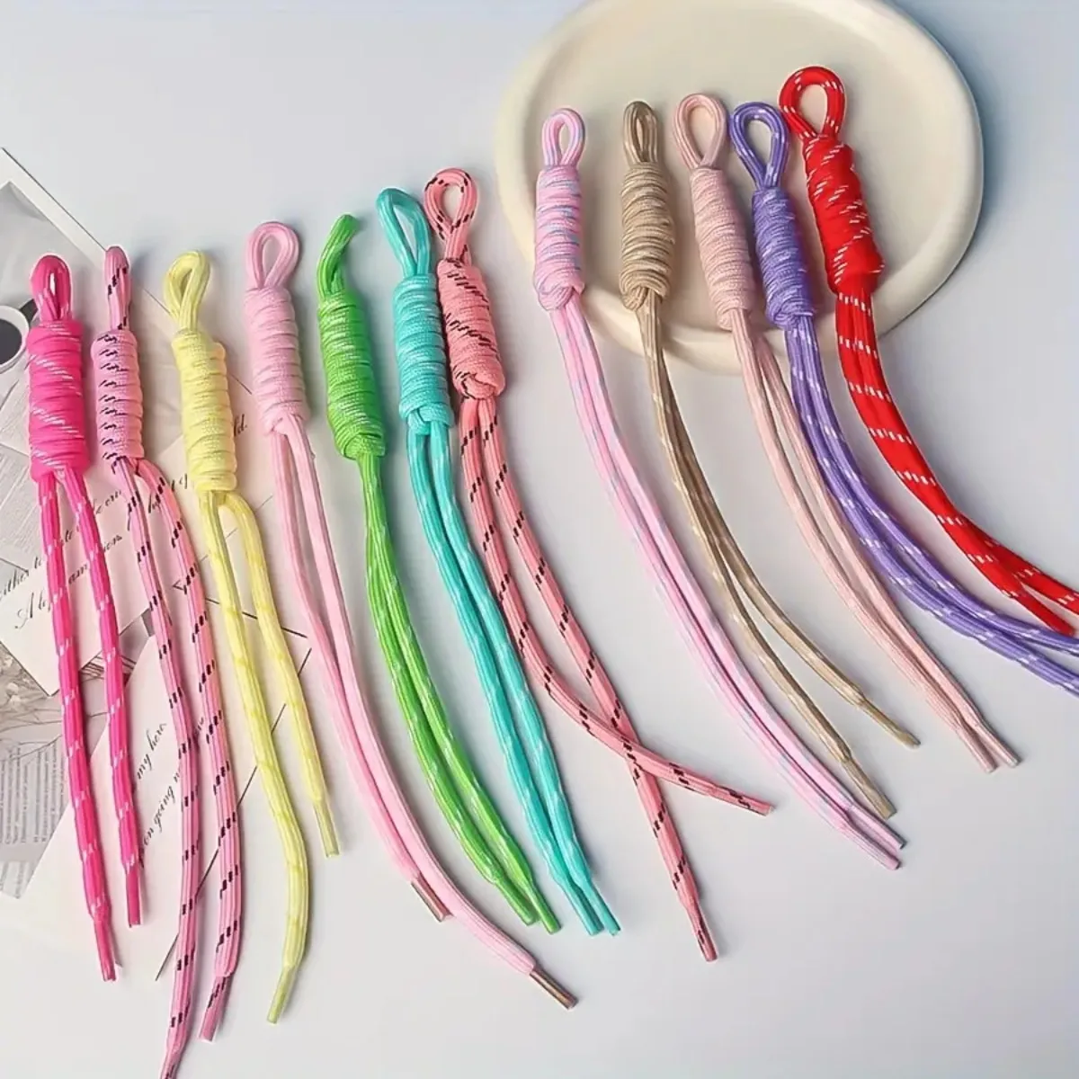 20pcs Colorful Nylon Rope DIY Craft Weaving Kit, for Keychains, Random Colors, Backpack Charms & Braiding - Handmade Making
