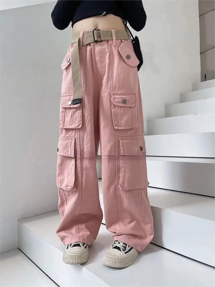 

Girls' Autumn Fashionable Denim Wide Leg Workwear Pants Pop Street Versatile Casual Long Pants Straight Tube Floor Towers