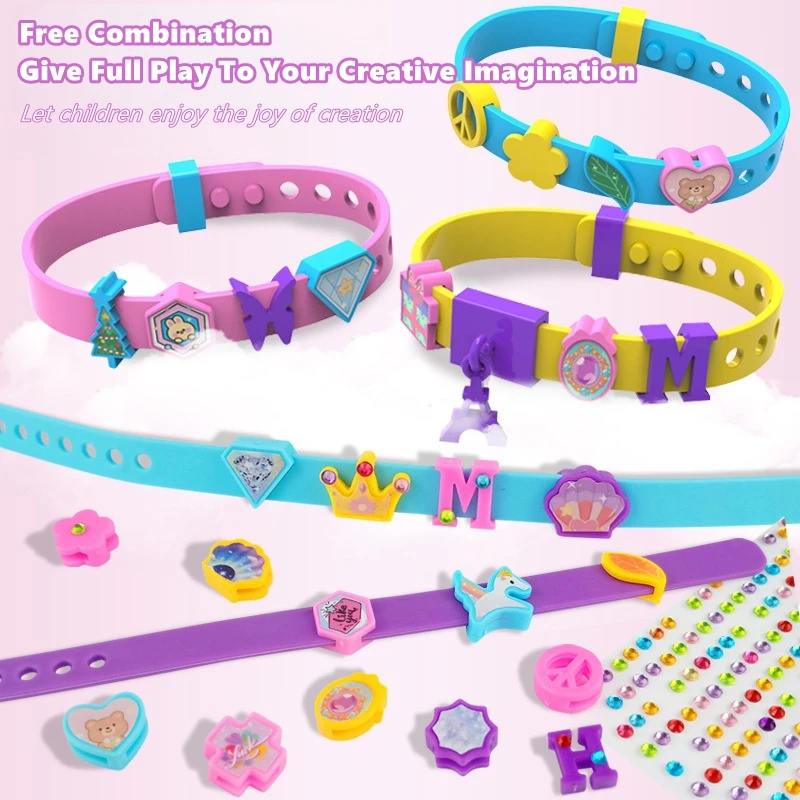 Creative DIY Children Beaded Bracelet Craft Toys Cartoon Letter Pattern Charms Watchband Educational Toy Girls Birthday Giftskid