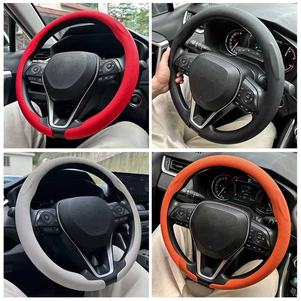 Steering Size 36-38cm Universal Non-slip D-shaped Round Breathable Car Steering Wheel Cover Protector Suitable Auto Accessories