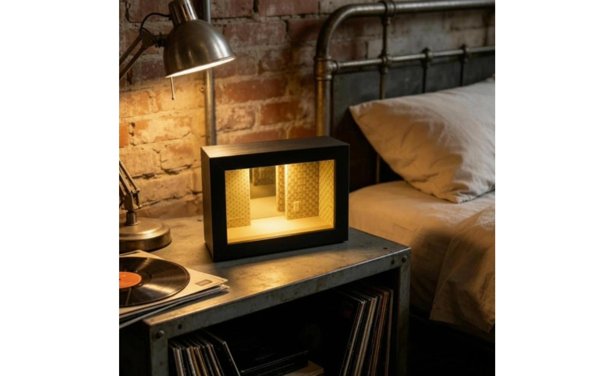 Wooden Shadow Box with Light Illuminated Endless Mirror Frame Display Frame with Glass Front Mirrored Decor Black-Finished