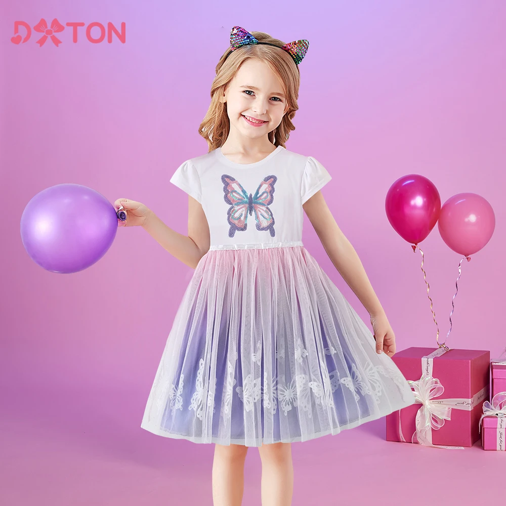 

DXTON Summer Sleeveless Dresses For Girls Butterflies Princess Tutu Dress Children Daily Clothing Gradient Mesh Toddler Dresses