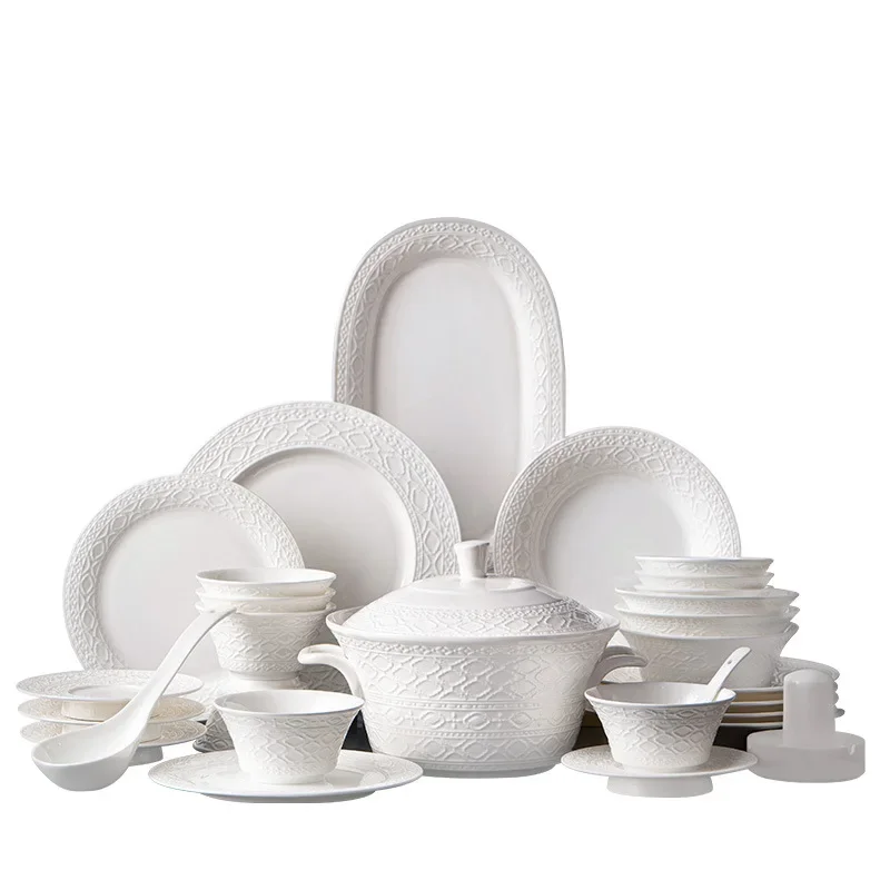 

60 pieces European style white bone china dinnerware sets High-grade tableware food plate dinner dish Spoon and chopsticks set