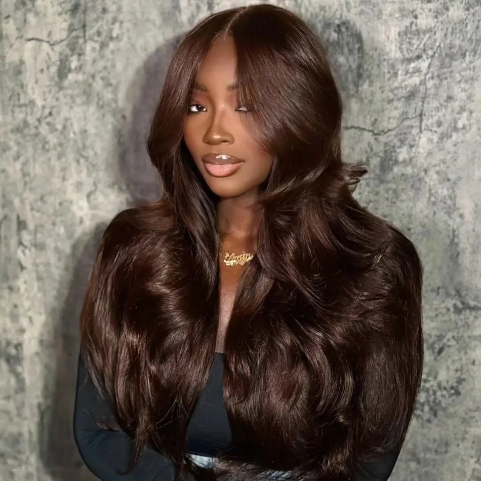 Chocolate Brown Human Hair Wigs Body Wave 13X6 Hd Lace Frontal Wig 13X4 Human Hair 250 Density #4 Brown Colored Pre Plucked Brazilian Wig
