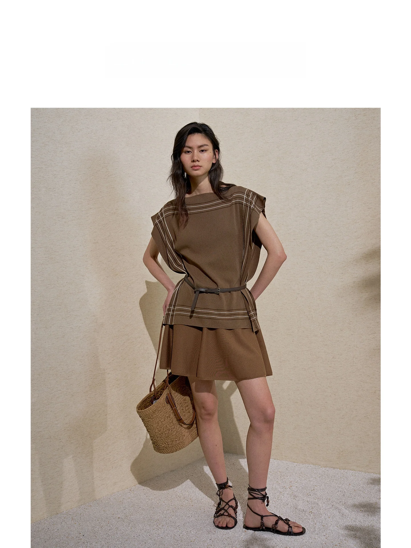 ZhiZhi Yichuan Ling Knitted Top Women's Summer New Style Short Sleeve Striped Design Shoulder Feel Elegant Loose Fit Cotton B...