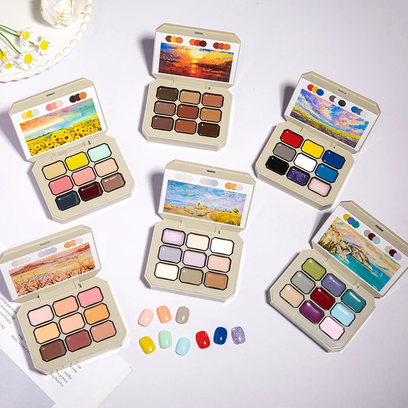 

1Pc 9 Colors UV Gel Nail Polish Palette French Ombre Drawing Gel Holographic Manicure Tool for Salon Female Nail Art