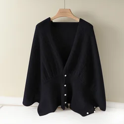 100% Pure Wool Knit Hollow Crochet  Shawl scarf All Season Short Hollow Solid Cardigan Women V-Neck Multifunctional Clothes