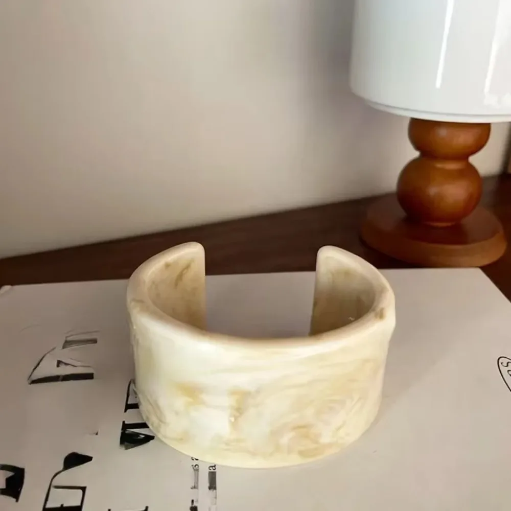 Acrylic Exaggerated Bracelet Open Bangle Smudging Design Wide Cuff Bangles C Shape Resin Material Retro Hand Ring Casual Wear