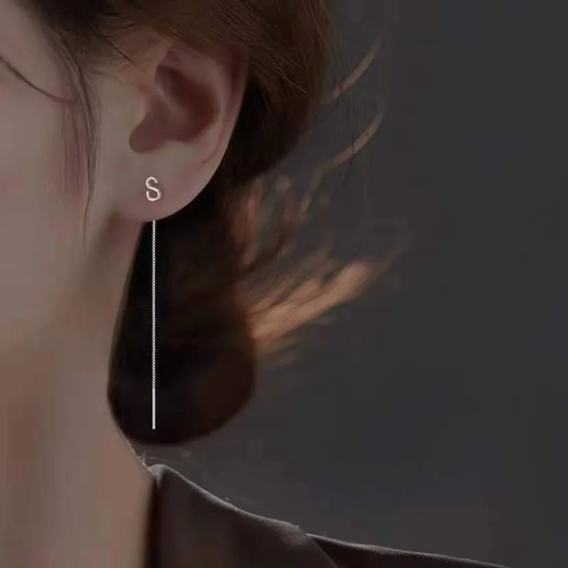 DIY Letters Piercing Earrings Line for Women Temperament Light Luxury Long Tassel Drop Earrings Letters A-Z Simple Jewelry Gifts
