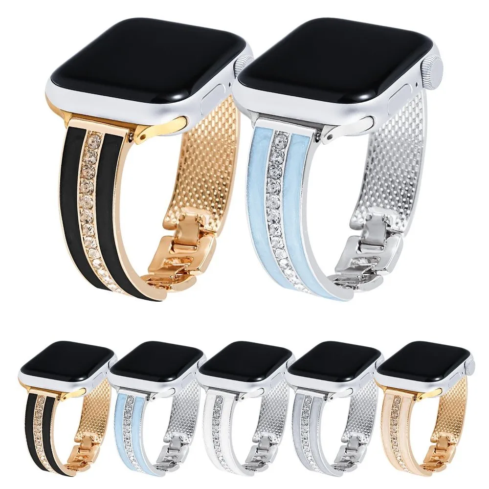 

Металлические ремешки для часов Apple Watch S10 42 46 Bands 38 40 41 42 44 45 49 мм Браслет с изогнутыми бриллиантами для iWatch 10 9 8 7 6 Correas