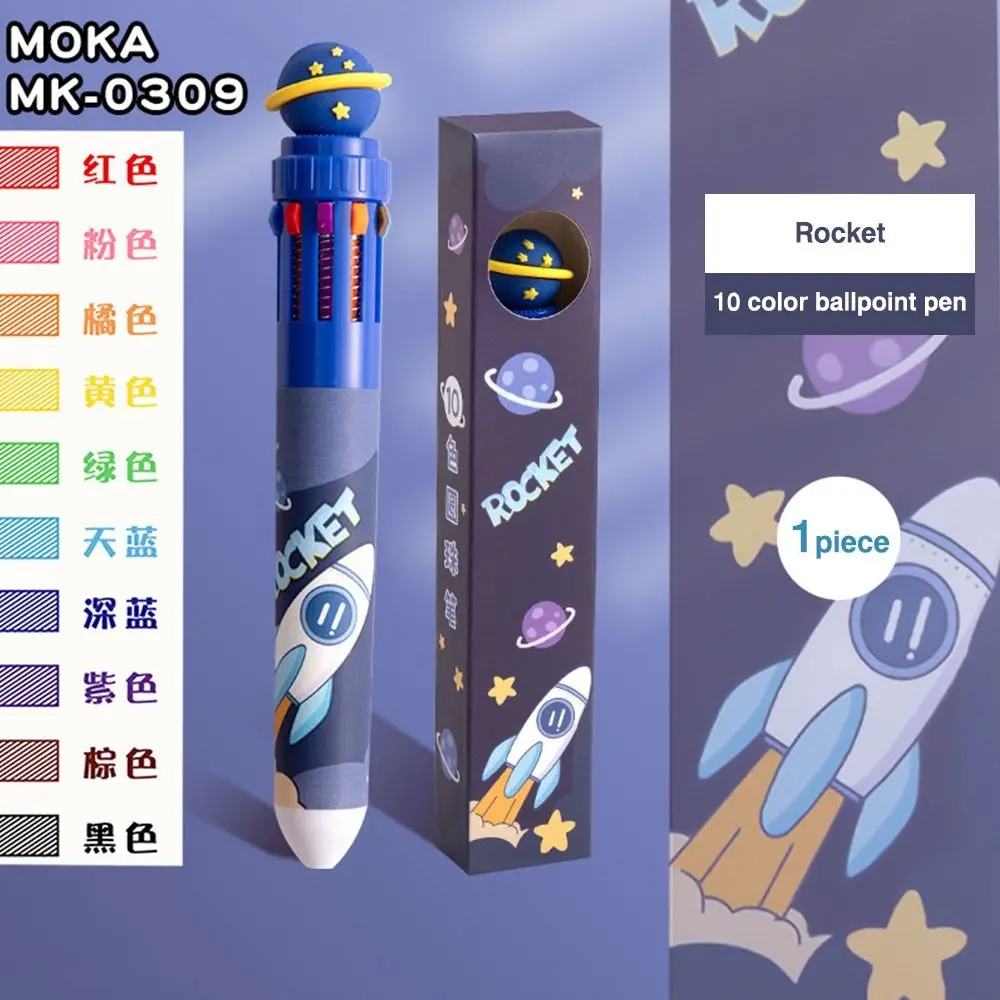 Stronauts/Dinosaurs/Animals 10-Color Pen Silicone 10 Colors Ink Ballpoint Pen Press Type Quick Drying Signature Pen