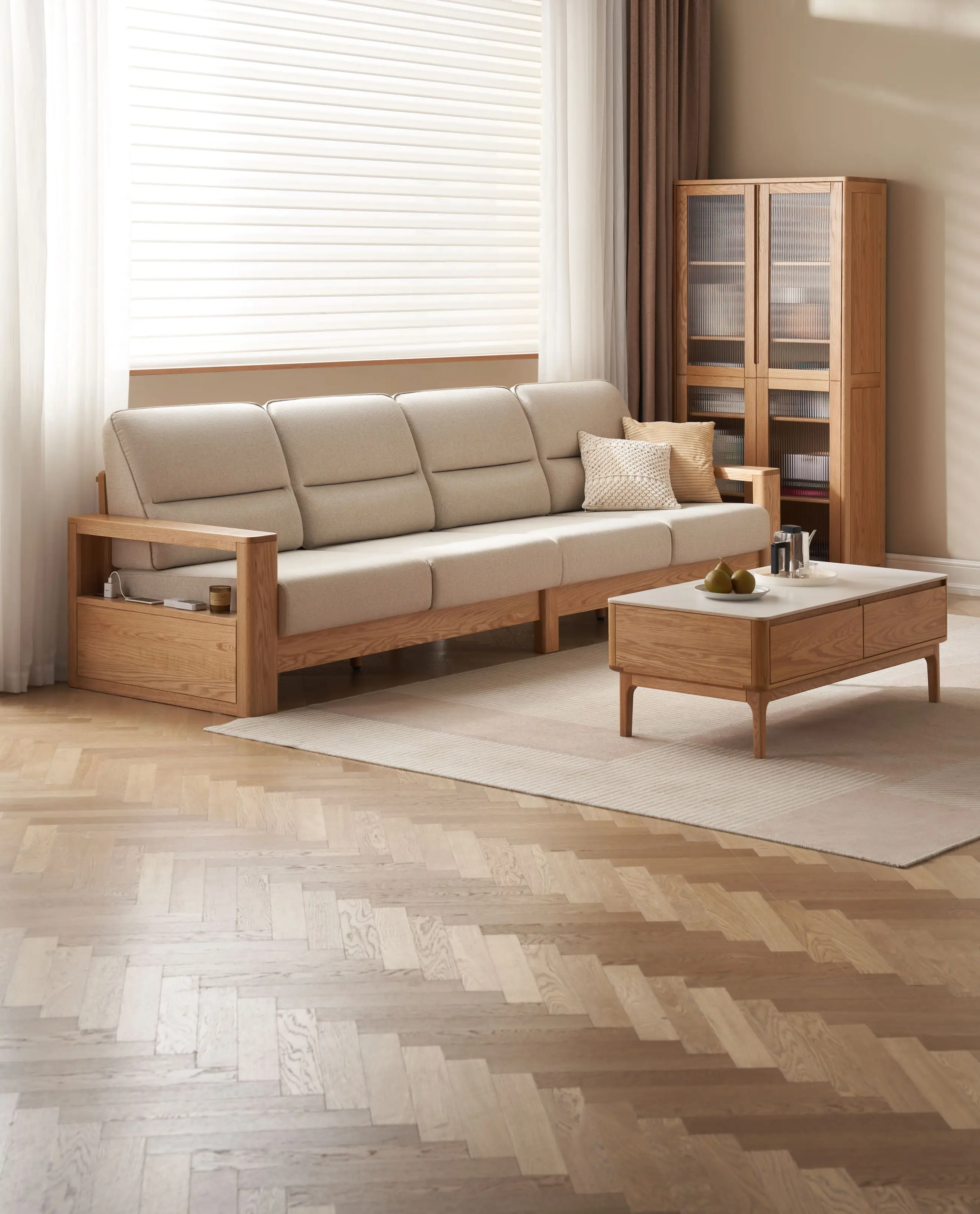 -aa L706J  Living Room Sofa Modern Sofa Set Combination Lambswool Fabric Red OAK Wood Sofa Available in Various Sizes