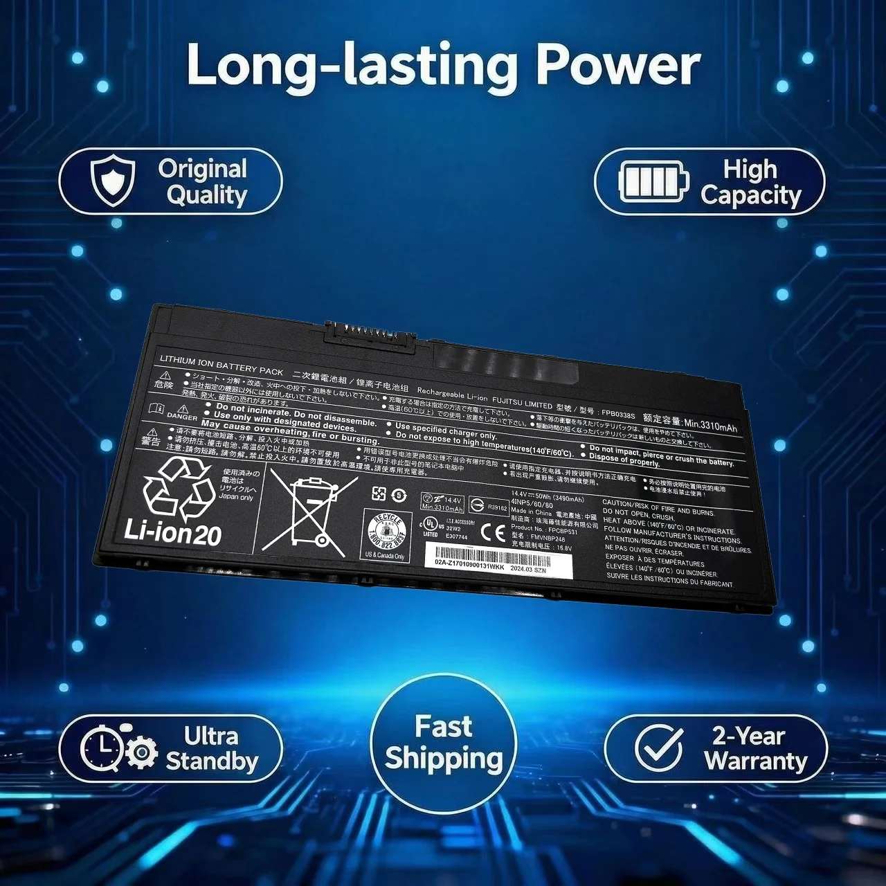 New Original FPB0338S Laptop Battery For Fujitsu LifeBook U747 U748 U757 U758 T937 T938 E548 E558 E459 FPCBP529 FMVNBP247 NBP248