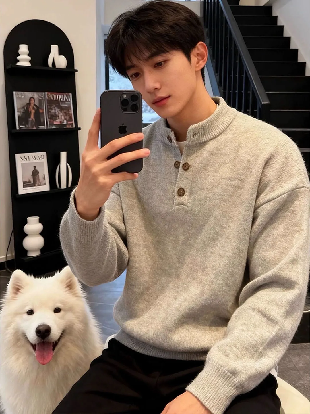 

American Retro Knitted Sweater Men's Autumn Winter ey Old Money Sle Can Be Worn outside Base Layer Henry Collar Sweater